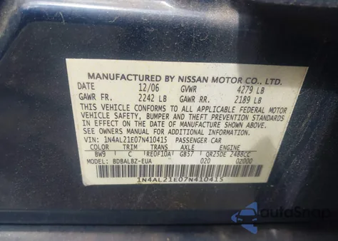 2007 Nissan Altima 2.5 S from USA, damaged, VIN 1N4AL21E07N410415
